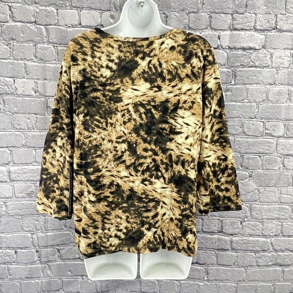 Onque Casuals Womens Animal Print Top XL 3/4 Sleeve Rhinestone Embellished Cotto - Picture 3 of 7